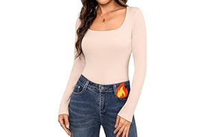 Aottori sous Vetement Thermique Femme Haut T-Shirt à Manches Longues col Carré Chauds sous-Vêtements Thermiques Léger Pull Tee Shirt Chic Élégant Hiver Automne