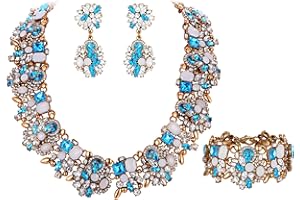 EVER FAITH Gioielli Donna, Cristallo Vintage Floreale Girocollo Chunky Choker Jewellery Set di Gioielli