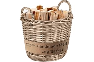 Wrenbury Log Basket for Wood Burner Indoor 30cm - Round Wicker Storage Basket - Kindling Storage - Small Wood Tub for Logs - Log Store Indoors - Fireside Willow