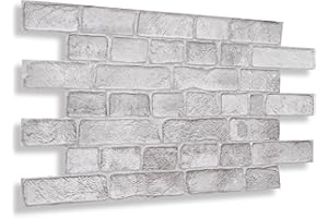 NOVECRAFTO Faux Brick Decorative 3D Wall Panels - 37.79 x 18.89 in (96x48cm) -14 Sheets Covering 69.44 sqft (6.45 sqm) - Kitchen Office Living Room Cladding Panels - Grey Faux Brick Effect Pattern