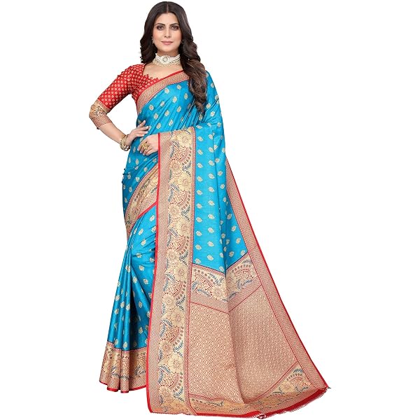 Yashika Sari Banarasi Kanjivaram Soie Jacquard Femme - Tenue Ethnique Mariage Fêtes Avec Chemisier Inclus