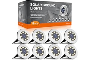 ‎FLOWOOD FLOWood 8 Stück Solar Bodenleuchte für Garten 8 LEDS Warmweiß Außenleuchte Wasserdicht Gartenleuchte Edelstahl Kunststoff ampe für außen Auffahrt Gehweg Patio Garden [Energieklasse A]