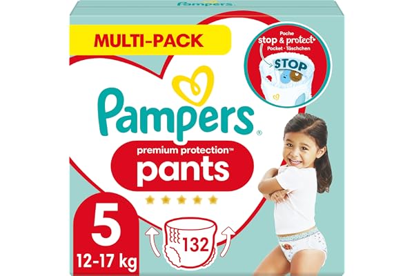 Pampers Couches-Culottes Taille 5 (12-17 kg), Premium Protection, 132 Couches-Culottes Bébé, Pack 1 Mois, Notre N°1 Pour La Protection Des Peaux Sensibles