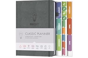 Daily Planner & appointment diary - Gratitude journal, wellness journal & Undated weekly planners and organisers - Desk journals for women & men - LUX Productivity Classic (GUNMETAL GREY)