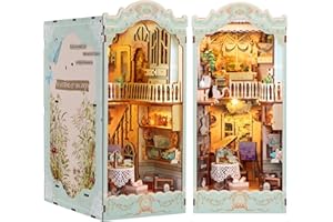 RONSTONE Book Nook - Casa de Muñecas Booknook con Luz Led - Diario Pastoral Maquetas para Construir Adultos para la Decoración de Estanterías - Rompecabezas de Madera Puzzle 3D Sujetalibros