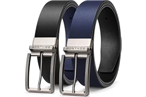 BESTKEE Ceinture Homme,Ceinture Homme Cuir, Ceinture de 35mm de Large, avec Boîte Cadeau, Boucle Rotative Réversible Ceinture pour Hommes, Convient Jeans les Pantalons Costumes