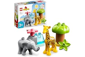 LEGO 10971 Duplo Animaux Sauvages d’Afrique, Jouet sur Le Safari pour Enfants de 2 Ans avec Figurines d'animaux Éléphant et de Girafe, avec Tapis de Jeu