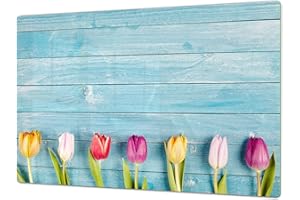 CONCEPT CRYSTAL Salvaencimera Extra-Grande de vidrio templado - Conjunto de tablas para picar - Cubre Vitro Gigante – UNA PIEZA (80 x 52 cm) o DOS PIEZAS (40 x 52 cm) Serie de Flores DD06A