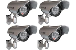 O&W SECURITY Lot de 4 caméras factice de Surveillance à énergie Solaire avec Objectif et Surveillance vidéo Clignotante