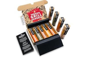 TIMBER TASTE® Grill Gewürze Geschenkset Männer - 5 erlesene BBQ Grillgewürze inkl. Rezepte - Grill Zubehör Ostern Geschenke f