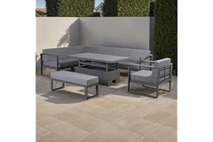 Rattan park Halo Range 9 seater Garden Furniture Square Corner Sofa Set With Rising Table, 6 Piece Set in Grey Aluminium Frame