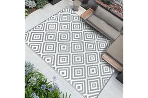 Famibay Tapis d'extérieur imperméable et réversible Gris en Paille tressée - Tapis de Sol en Plastique tissé - Tapis de Jardin - Tapis de terrasse - pour intérieur ou extérieur
