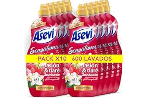 ASEV6 Asevi Suavizante para Ropa Sensations Pasión & Tiaré - Suavizante Concentrado para Lavadora con Fragancia Energizante - Esencias Naturales - Suavidad Duradera para Todo Tipo de Tejidos - 10x60 Lavados