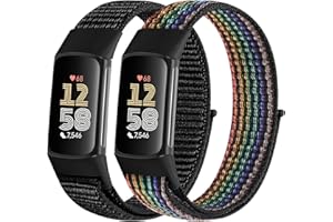 XANS 2 Pack Cinturino in nylon compatibile con Fitbit Charge 6/Fitbit Charge 5, Regolabile traspirante sport sostituzione braccialetto in nylon per Fitbit Charge 5 Charge 6 cinturino per donne uomini