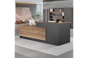 ‎UKETO UKETO 200CM Moderne Empfangstheke aus Holz - L-Form Empfangstresen für Büros multifunktionaler Empfangstisch mit großzügigem Stauraum Geeignet für Büros Rezeptionen Hotels (Links hoch-A)