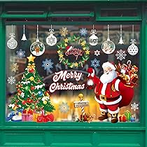 Lot De 6 Feuilles D'autocollants Fenêtre Noël - Père Noël, Sapin, Flocons, Rennes, Amovibles, 30x20 Cm