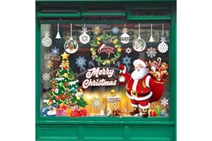 TOMEEK Świąteczne naklejki na okno, duży Święty Mikołaj, choinka, płatek śniegu, pudełko prezentowe wielokrotnego użytku, dwustronne naklejki świąteczne, PCW, do dekoracji bożonarodzeniowej (czerwone i zielone)