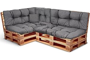 Best Wool Cojines para palets – Set de 2 Cojines de Asiento 120x80cm + Respaldo 120x40 y 60x40 40x40 – cojin Palet Relleno de Espuma de poulirette granulada - en la terraza y en el jardín