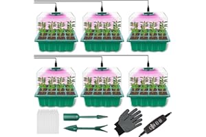 flintronic Ulepszone tacki na nasiona z lampą do uprawy, 72 przegródek na nasiona z pełnym spektrum LED, regulator czasu i jasności, propagator do nasion roślin szklarniowych, 6 szt.