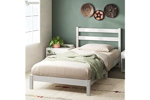 ‎ZINUS Zinus Robin Bett 100x200 cm - Höhe 20cm - Nachhaltiger Bambus Plattform Bettrahmen mit Kopfteil - Weiß