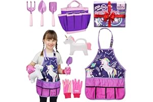 Cheerful Children Toys Kids Gardening Set – Gardening Tools for Kids with Watering Can, Shovels, Rake, Gloves & Apron – Planting Outdoor Activity for Ages 3-7, Unicorn Themed Gardening Set for Girls