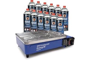 EUROCATCH Gas butano Camping Grill Evergrill - incl. 12 bombole di gas - Barbecue a gas - Cucina da campeggio - Griglia da tavolo - Barbecue da tavolo