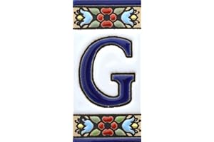 Art Escudellers Insegna con Numeri e Lettere Fatte di Piastrelle di Ceramica dipinte a Mano con la Tecnica cuerda seca, Nomi indirizzi e segnaletica. Disegno Flores Mini 7,3 cm x 3,5 cm (Lettera G)
