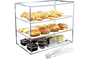 Cityjoy 3 Tiers Clear Counter Top Bakery Display Case Pastry Display Cabinet 19.49"x14.96"x10.23" Party Desserts Rack Cake Bread Stand, Food Level PC Panels + Front Doors + Finger Holes