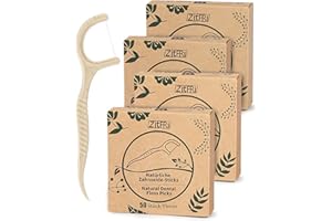 ZITFRI 200 sztuk patyczków z nicią dentystyczną, zrównoważone patyczki z wykałaczką, odporne na rozerwanie, nie zawierają plastiku, naturalne, do higieny jamy ustnej