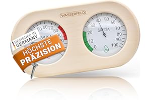 WASSERFELD® Thermomètre hygromètre de sauna [fonction 2 en 1] Thermomètre de sauna précis pour une mesure précise de la température et de l'humidité – Hygromètre avec verre trempé – Accessoires de