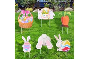 BHGT 6 Stück Gartenstecker Ostern Gartendeko Osterhasen Figuren Groß Eier Karotte Osterstecker Happy Easter Osterdeko Aufsteller für Draußen Innen