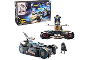 DC Comics - Ultimate Transforming Batmobile mit Batmanfigur (10cm), 1 Pfeil-Katapult, Lichteffekten, Soundeffekten, per Knopfdruck zur Batcave transformierbar. Ab 4 Jahren