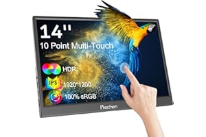 PRECHEN Portable Monitor Touchscreen, HDR, 400cd/m², 14 Inch 100% sRGB 1920x1200 Display USB-C HDMI IPS Screen, Kickstand & Built-in Speakers, External Touch Screen for Laptop PC Phone Mac Xbox