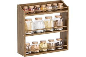 STELLSTAR Especiero para encimera, Bambú Tarros de condimentos Estante organizador Estante de pared, 40,2 cm de ancho x 12,6 cm de profundidad x 40 cm de alto (nogal)