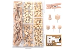 Keadic 135 piezas de 6 tipos de chinchetas de nogal para tablero de corcho, pasadores de cabeza de madera, tachuelas de pulgar de punta de acero para documentos, fotos, mapas y tablones de anuncios