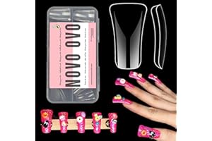 NOVO OVO 120 sztuk kaczych tipsów w pełni zakrytych, Duck FEET NAIL Tips Full Cover, przezroczyste miękkie żelowe kryształowe flagi, Y2K, szerokie francuskie sztuczne paznokcie do paznokci akrylowych