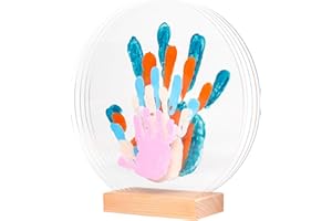 Patrocle Impronte de Bonheur - Kit impronta famiglia di 5 Made in France Pastel - Cofanetto Nascita - Idea Regalo Compleanno - Festa della Mamma - Supporto legno - 5 plexiglass