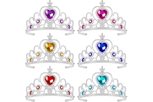 WLERTCOP 6Pcs Kids Princess Tiara Crown Set Christmas Silver Rhinestone Princess Colorful Crystal Tiara Crown Glitter Crystal Tiara Girls Dress up Party Accessories for Kids Little Girls Birthday Party Favor