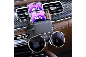 iLulala Car Air Vent Storage Bag Organizer Pocket, Sunglass Holder Car Mount Phone Holder Coin Key Card Case Organizer with Clip, Car Air Vent Phone Holder Coin Key Card Case Organizer. (Black)