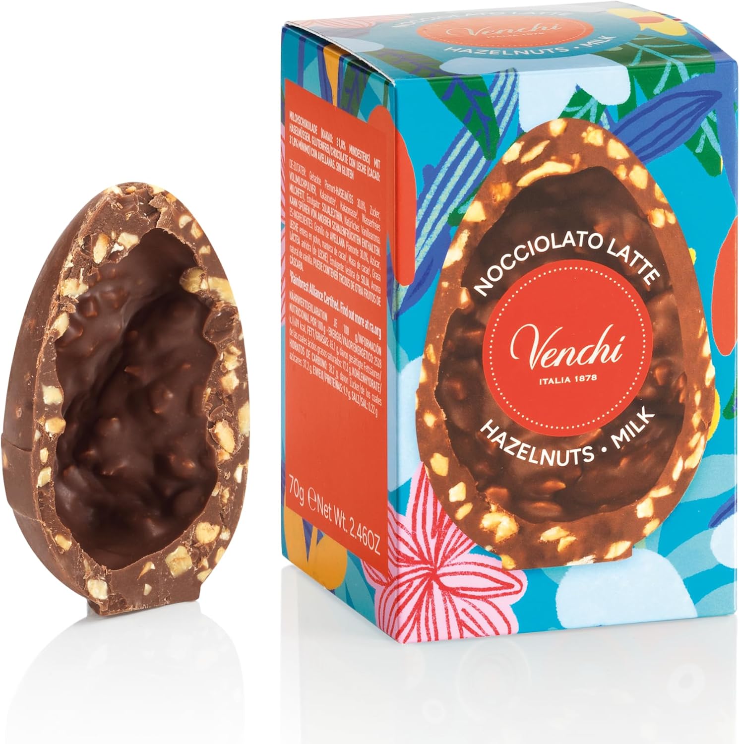 Venchi - Huevo de Chocolate Mignon con Leche y Avellanas, 70 Gr, con Granillo Grueso de "Avellana Piamonte", Sin Gluten, Colección de Pascua Venchi, Idea de Regalo