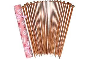 Coopay Kit Aiguilles Circulaires avec Sac de Rangement Motif Fleur de Cerisier,18 Paires Aiguilles à Tricoter Extrémité Carbonisé (2,0mm à 10mm),Aiguilles en Bambou Droites 35cm pour Débutants Adultes