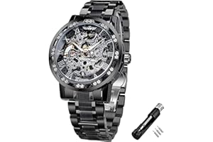 FORSINING Winners Vintage Montres mécaniques, Gravure de Diamants et de Fleurs, Hommes Classique Manuel Squelette Montre Chiffres Romains, Noir/Or, Montres