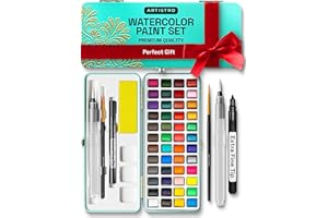 ARTISTRO Watercolour Paint Set, Vivid Colors in Portable Box, Including Palette Metallic and Fluorescent Colors Perfect Travel Watercolor Set for Artists, Amateur Hobbyists and Painting Lovers