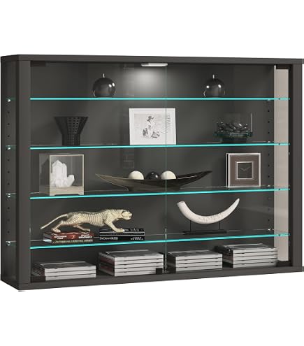 Vitrine 2 Portes En Verre Et Acier Noir Hendra - 175 Cm De Haut - Pour Collection, Décoration Intérieure