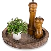 Hanobe Rustic Wooden Decorative Tray: Round Wood Candle Holder for Display Farmhouse Centerpiece Decor for Coffee Table Kitch