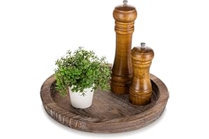 Hanobe Rustykalna drewniana taca do serwowania: Okrągły drewniany dekoracyjny świecznik vintage centralny element centralny tace lokaja wiejski taca otomana do dekoracji blatu kuchennego na domowy