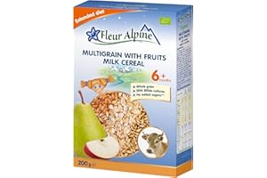 Ekologiczna kaszka wielozbożowa z owocami FLEUR ALPINE, Pyszny kleik dla niemowlaka z bifidokulturami, Pożywna i łatwa w przygotowaniu kaszka bez dodatku cukru, Dla dzieci od 6 mies., 5 porcji