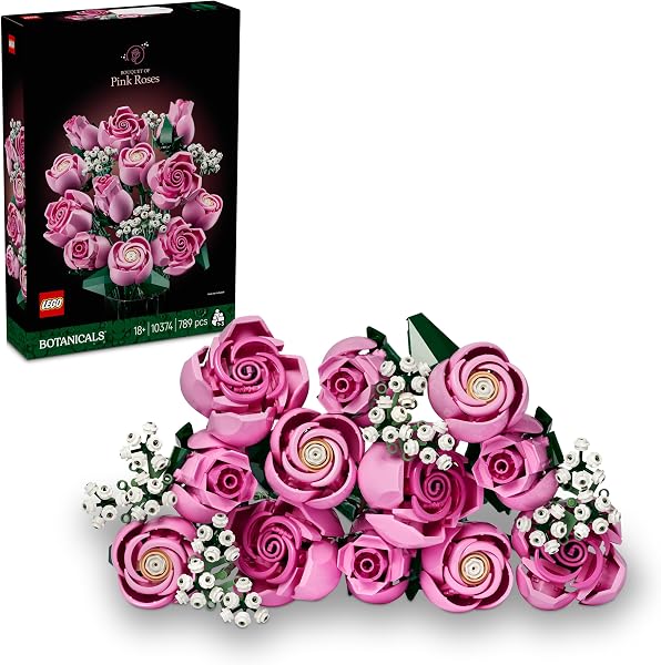 LEGO Botanicals Rosa Rosenstrauß - Set mit Kunstblumen für Erwachsene - 12 künstliche Rosen & 4 Zweige Schleierkraut als DIY Deko - Geschenkidee für Frauen - 10374 - 1