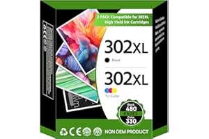 WASHOPE 302XL Ink Cartridges Black and Colour 2-pack Replacement for HP 302 Ink Cartridges Combo Pack for HP Envy 4520 4527 4524 4523 OfficeJet 3835 3830 3831 4650 5230 DeskJet 3630 1110 DeskJet 3630 2130