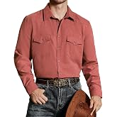 VATPAVE Men's Western Cowboy Shirts Button Down Long Sleeve Work Shirts for Men with Two Pockets